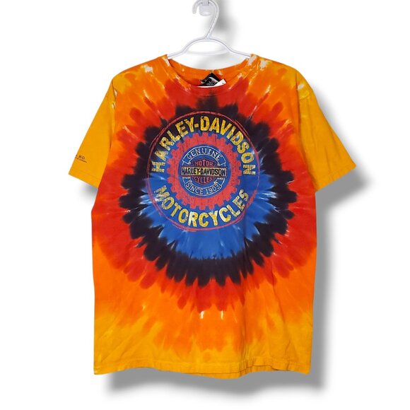 Y2k Harley Davidson Tye Dye Graphic Shirt Orange Size M - Picture 1 of 4